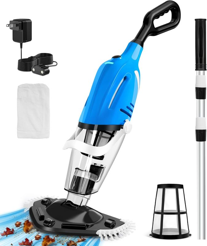 Cordless Pool Vacuum for Above Ground Pools &amp; Hot Tubs, Anti-Backflow, 80-Min Runtime