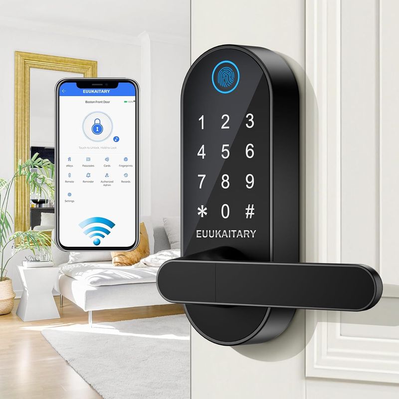Fingerprint Smart Lock for Front Door, Keyless Entry, Wi-Fi App Control, Auto-Lock Function