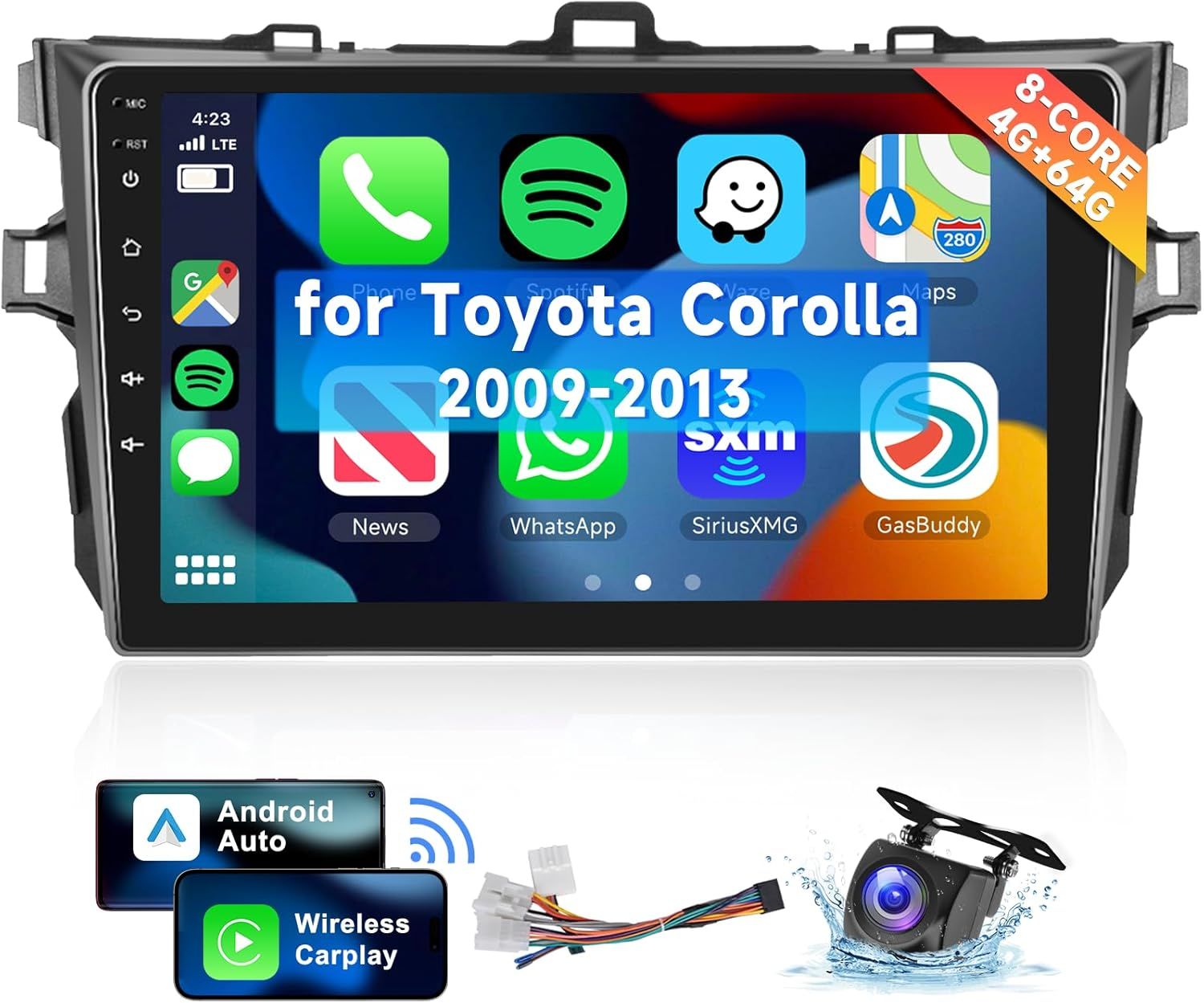 2009-2013 Toyota Corolla Car Stereo with 9” Display, GPS &amp; Wi-Fi &amp; Backup Cam