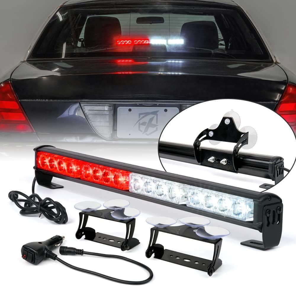 18” Red &amp; White LED Strobe Flashing Light Bar with Suction Mount for Trucks, Boat &amp; Pickup Trucks