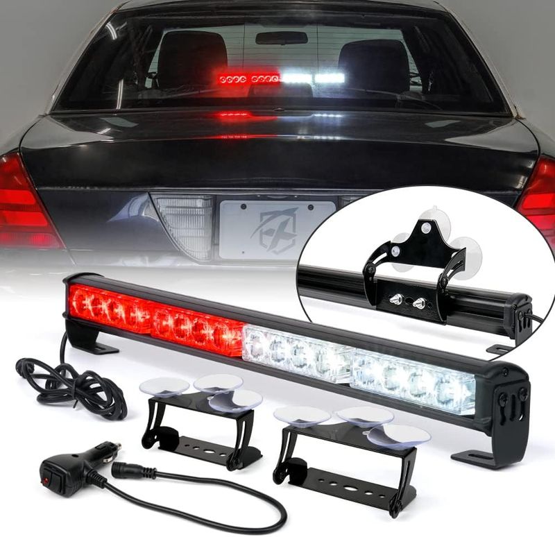 18” Red &amp; White LED Strobe Flashing Light Bar with Suction Mount for Trucks, Boat &amp; Pickup Trucks