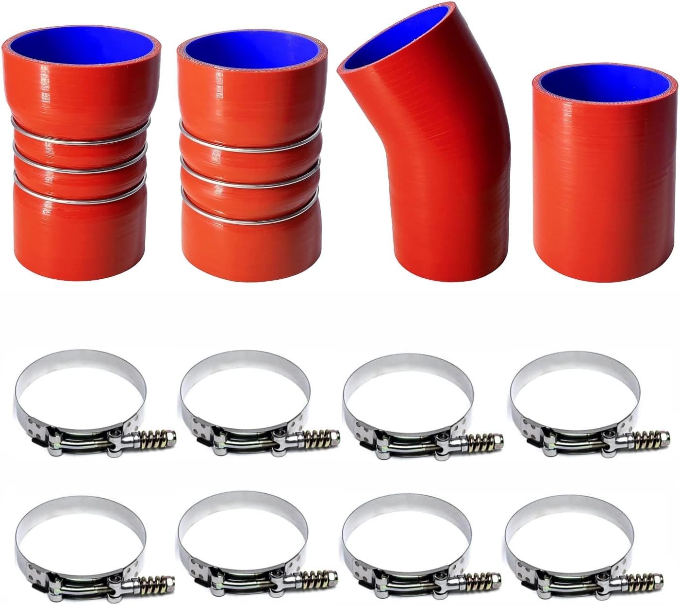 2003-2007 Ford F250 F350 6.0L Diesel Intercooler Hoses with Clamps (Red/Blue)