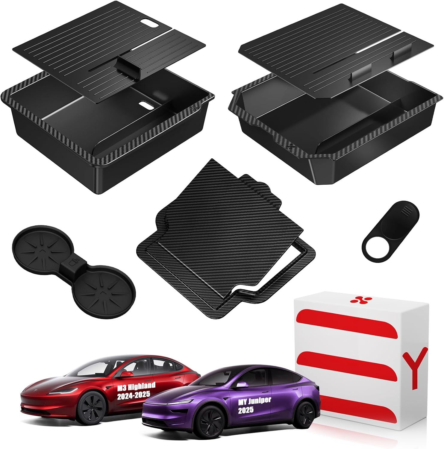 Tesla Model 3/Y 2025–2026 Center Console Storage Organizer – 5PCS Hidden Tray &amp; Cup Holder