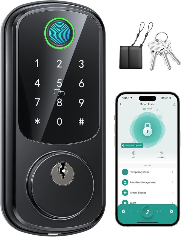 Fingerprint Smart Door Lock – Keyless Entry Deadbolt with Touchscreen Keypad, Matte Black