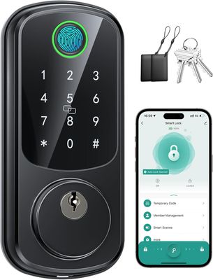 Fingerprint Smart Door Lock – Keyless Entry Deadbolt with Touchscreen Keypad, Matte Black