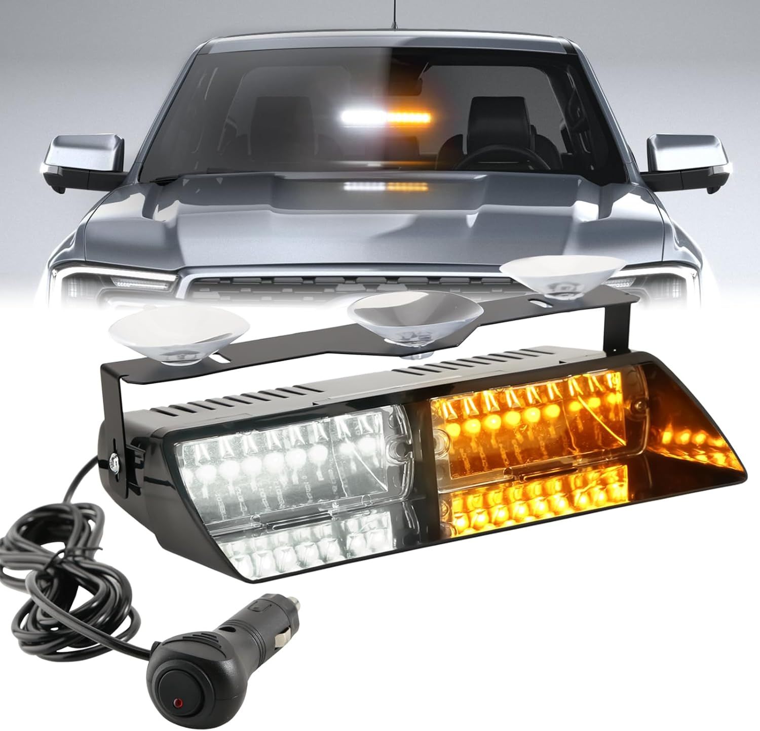 16-LED Amber/White Flashing Light – Interior Strobe Bar for Trucks, Cars &amp; Utility Vehicles