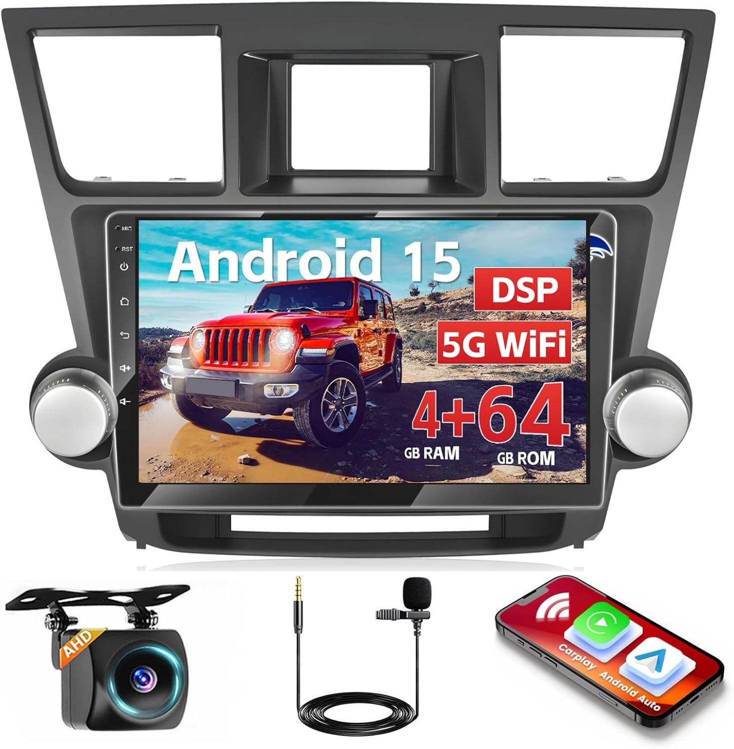 Toyota Highlander 2008-2014 Android 15 Touchscreen Radio with Wi-Fi, GPS and Backup Camera