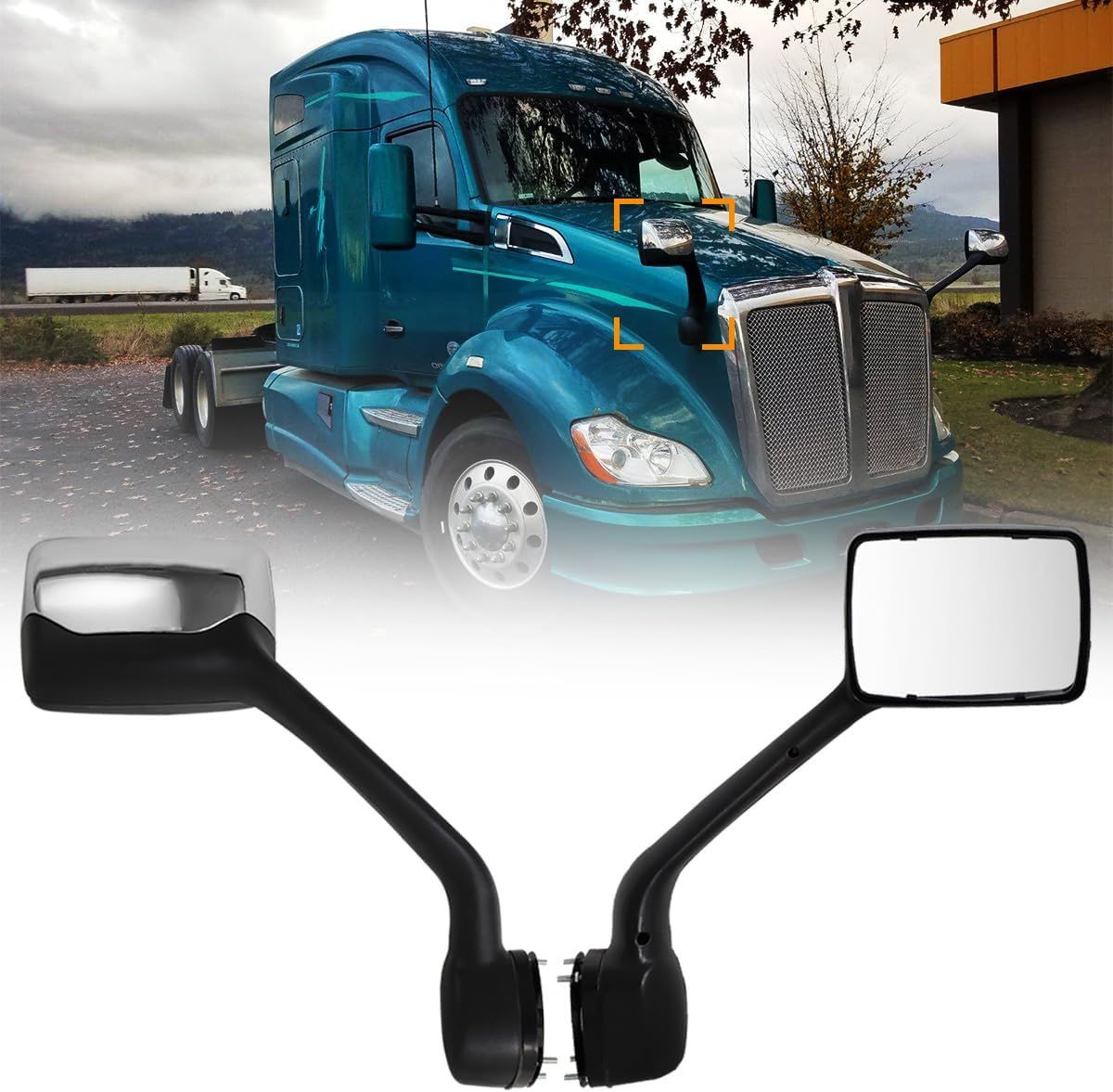 Passenger Chrome Hood Mirror for Kenworth T680 and Peterbilt 579 587 Trucks (Right Side Only)
