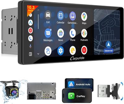 Double Din Touchscreen Car Radio with 10.3&quot; Detachable Display, Bluetooth &amp; Backup Camera