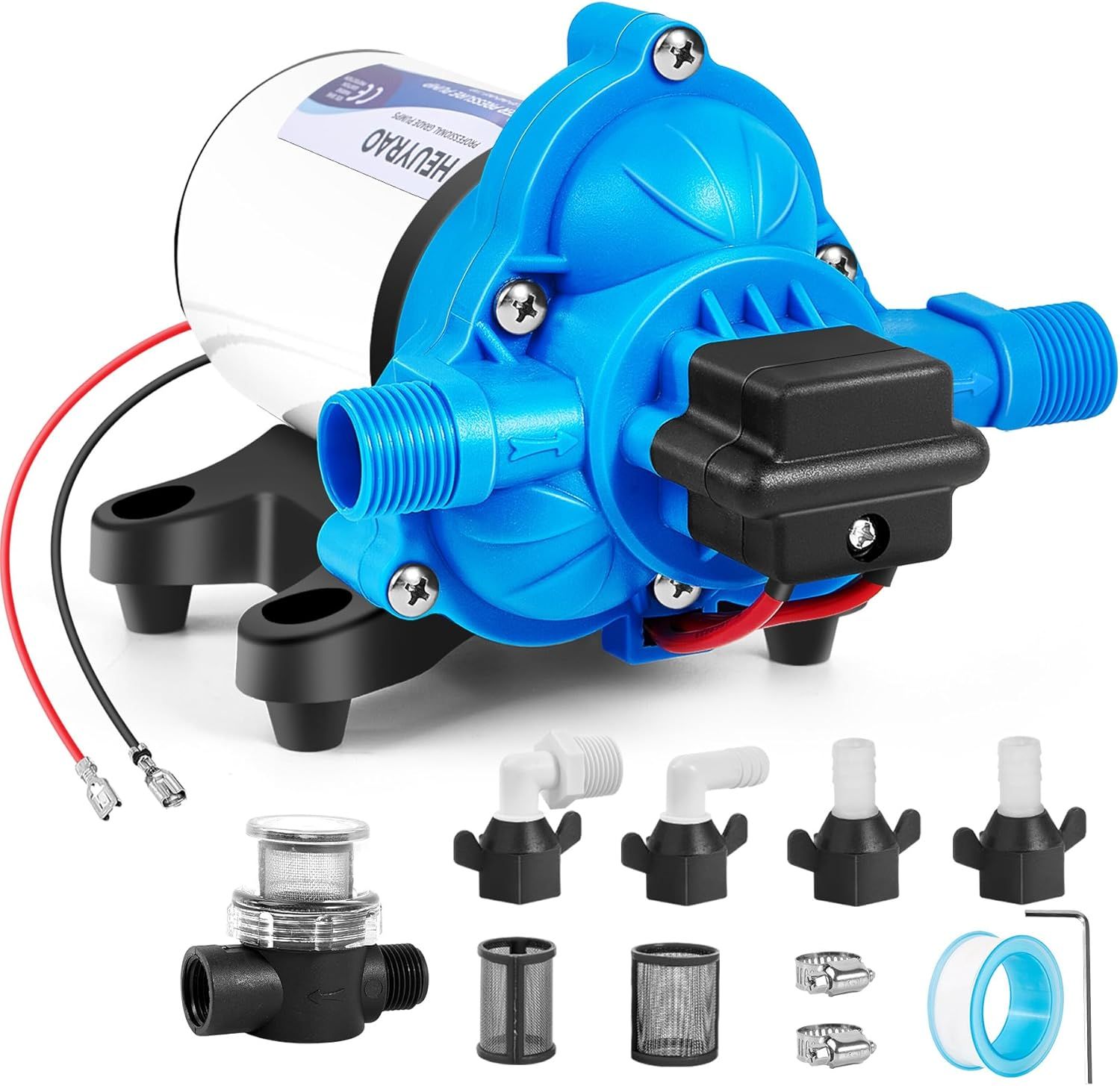 12V RV Water Pump 4.0GPM 45PSI Quiet Self-Priming Pump for RV, Camper, Boat and Travel Trailer