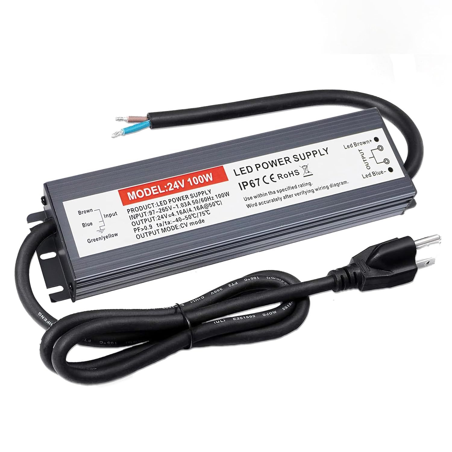 24V 100W LED Power Supply, Waterproof IP67 Driver for LED Strips and Outdoor Lighting