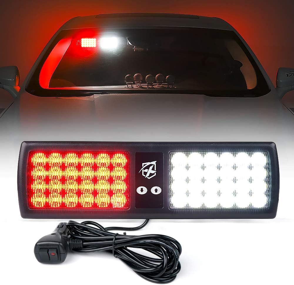 Red &amp; White 48LED Visor Strobe Light, Flashing Emergency Warning Light for Vehicles, Trucks &amp; SUVs