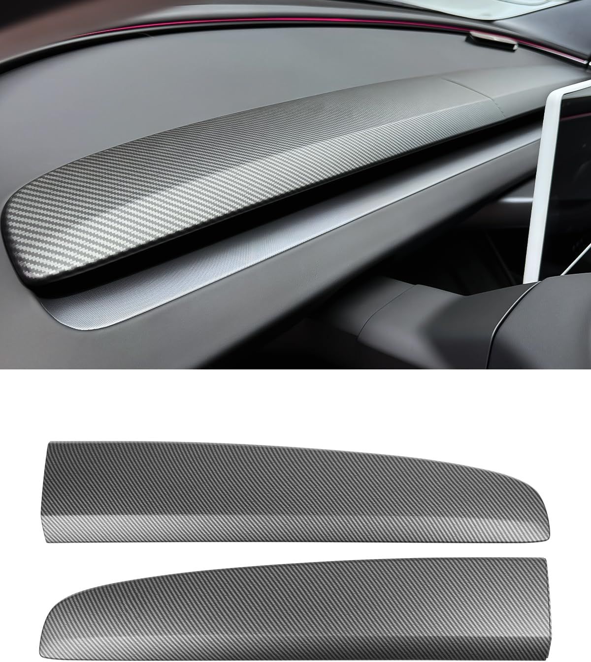 Tesla Model Y (2025–2026) &amp; Model 3 Highland (2024–2026) Matte Carbon Fiber Dashboard Trim
