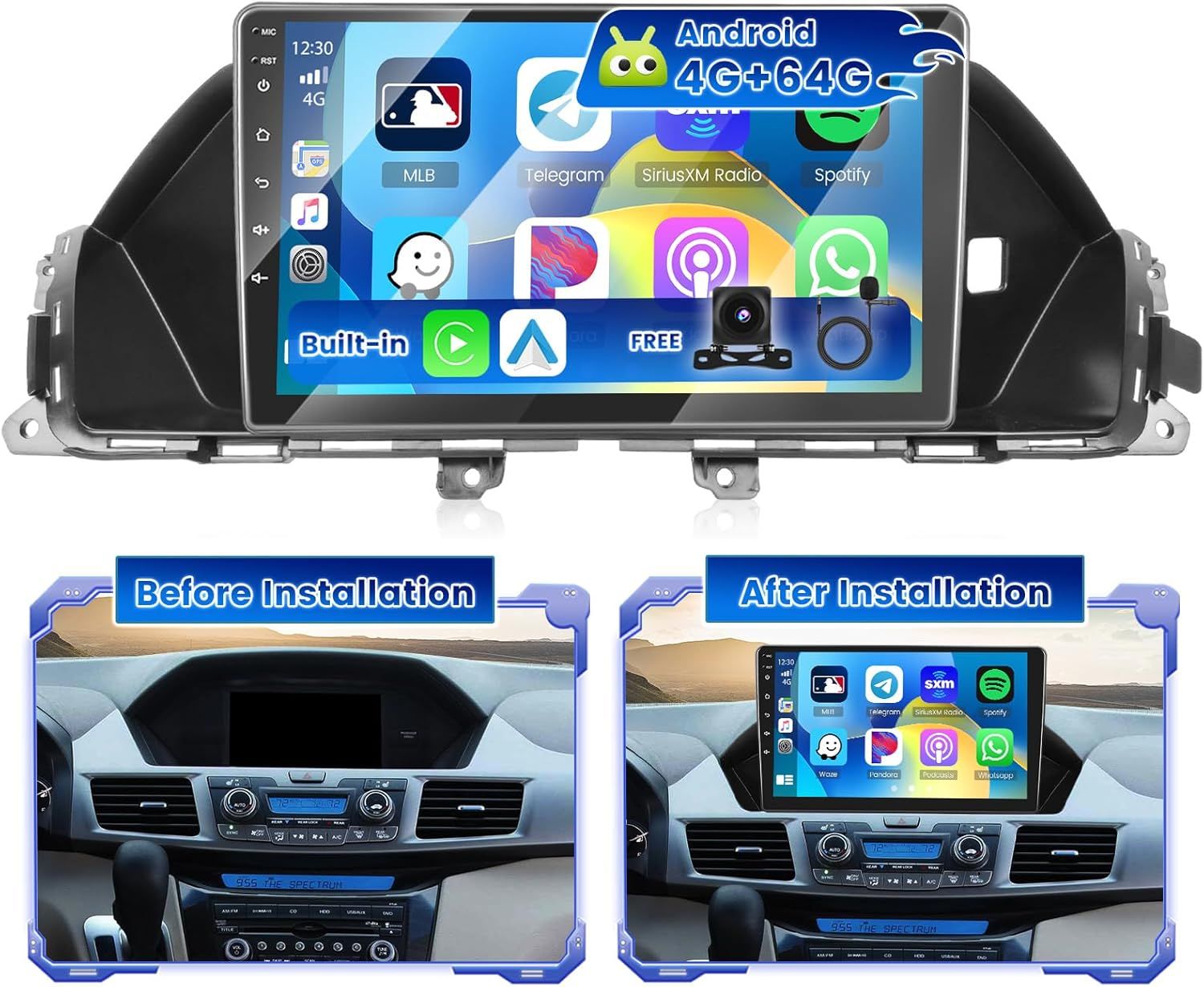Honda Odyssey EX-L 2010-2017 Double Din 9" Car Stereo with 4G+64G, Android Auto &amp; Backup Camera