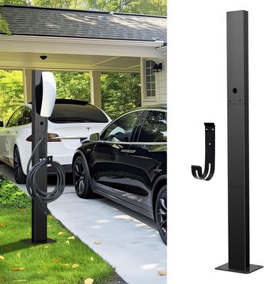 Tesla Charger Pedestal Outdoor EV Charger Stand with Holder for EV Charging Station Black