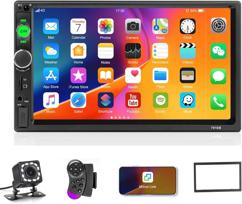 7” Double Din Car Stereo Touchscreen with Bluetooth and Backup Camera