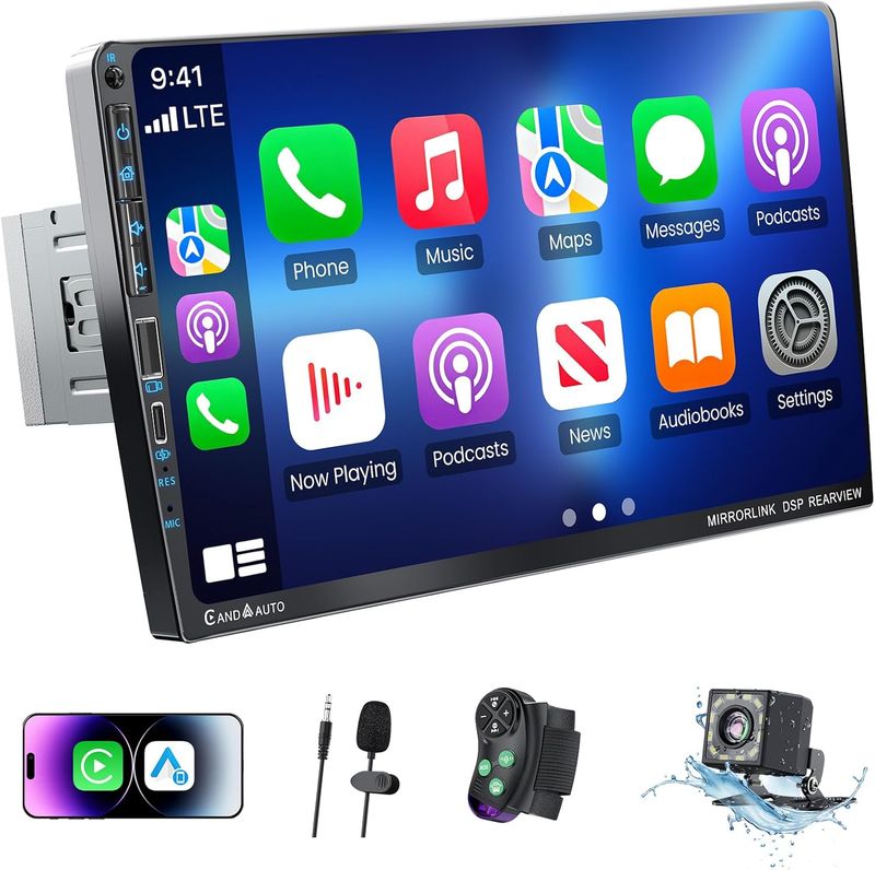 9 Inch Single DIN Touchscreen Display Car Stereo with Mirror Link, GPS, CarPlay And Backup Camera