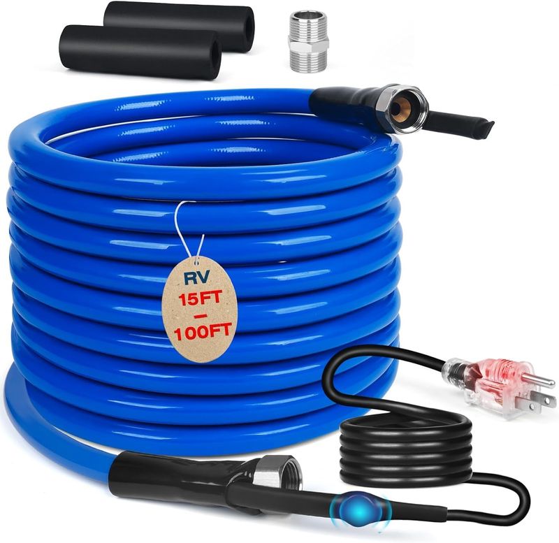 25FT Heated RV Water Hose - Anti-Freeze, Thermostat, Safe for Drinking