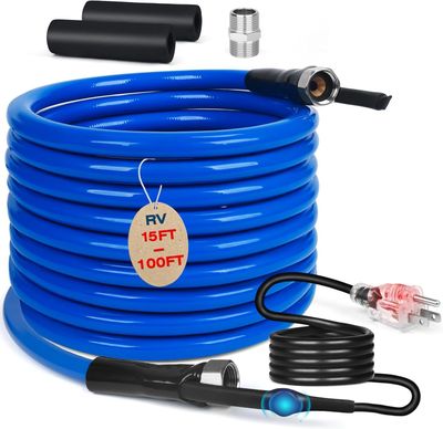 25FT Heated RV Water Hose - Anti-Freeze, Thermostat, Safe for Drinking