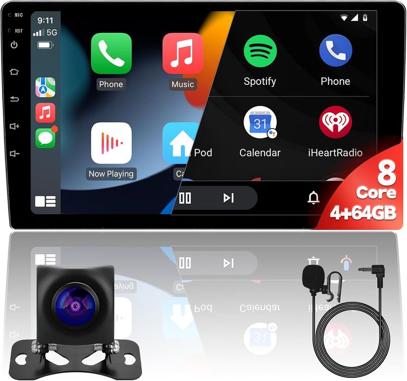 9 inch 8Core 4+64GB QLED Full Touchscreen Double Din Car Stereo with GPS, Wi-Fi, DSP And Camera