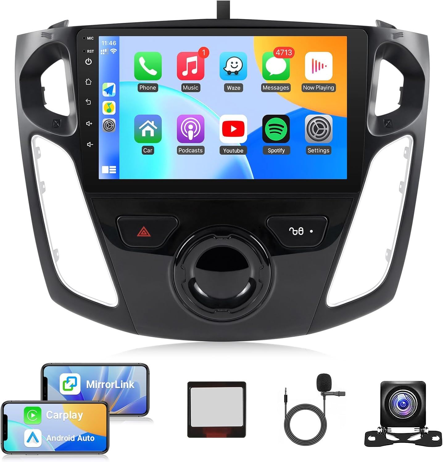 Ford Focus 2012–2018 Android Car Radio with CarPlay and Android Auto with Wi-Fi and Backup Camera