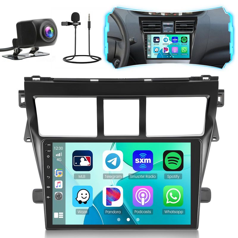 Toyota Yaris Vios 2007-2012 Touch Screen 9" Double Din Android Car Stereo, GPS &amp; Backup Camera