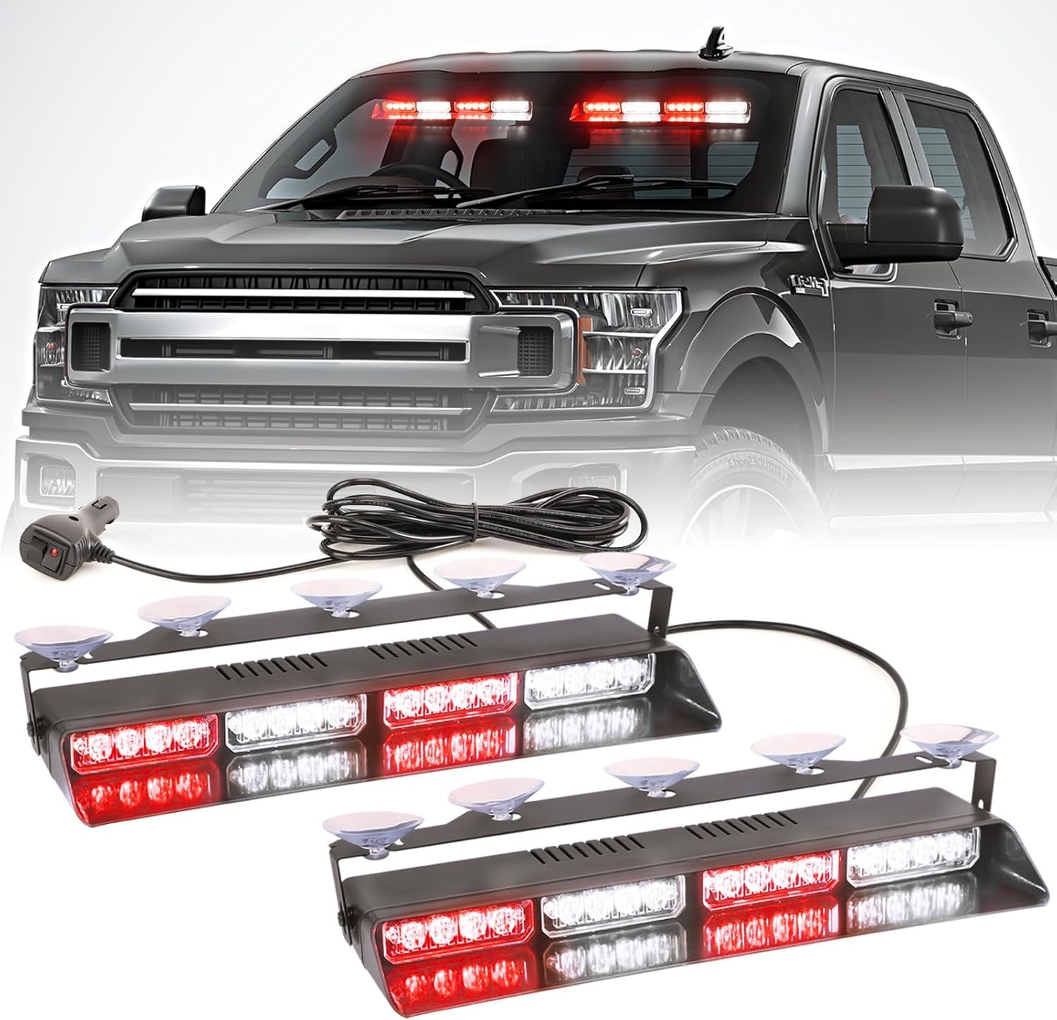 2 in 1 LED Emergency Dash Strobe Light Bar 28” Red-White Front Rear Windshield