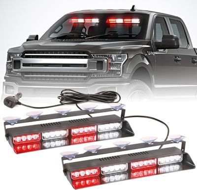 2 in 1 LED Emergency Dash Strobe Light Bar 28” Red-White Front Rear Windshield