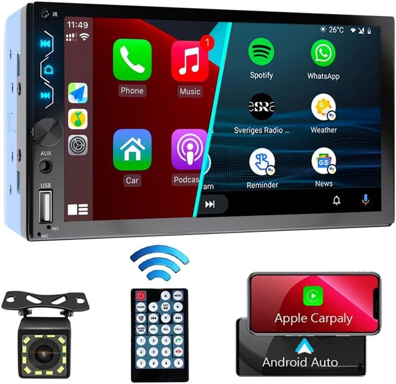 7 Inch Touchscreen Car Stereo with Apple CarPlay, Android Auto, Bluetooth &amp; Backup Camera