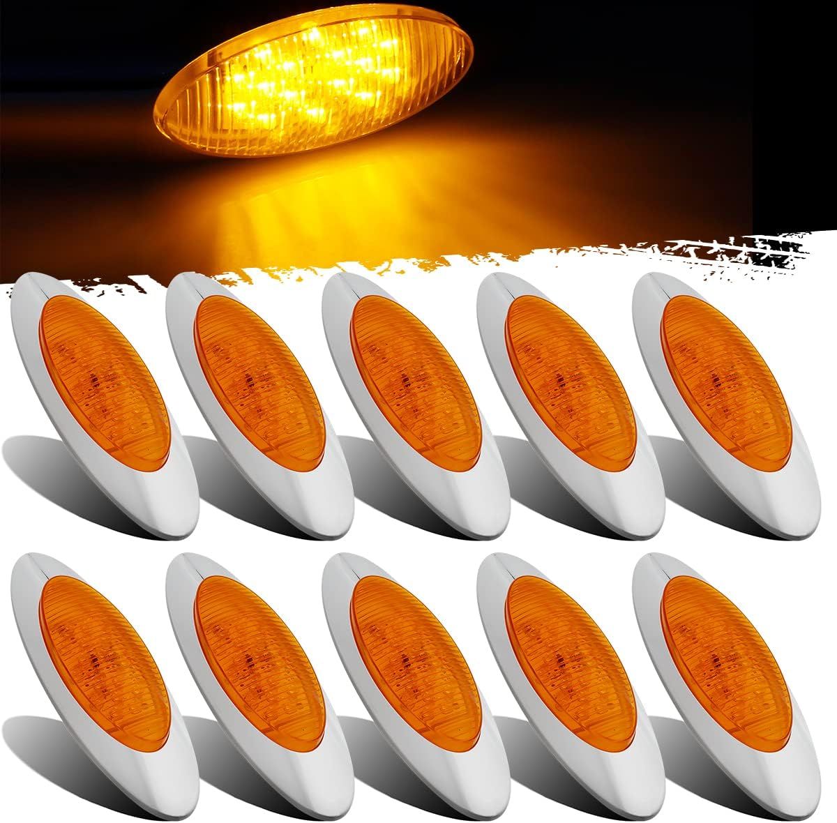 10pcs 6.5” Oval Amber LED Marker Lights with Chrome Bezel for Truck Side Clearance