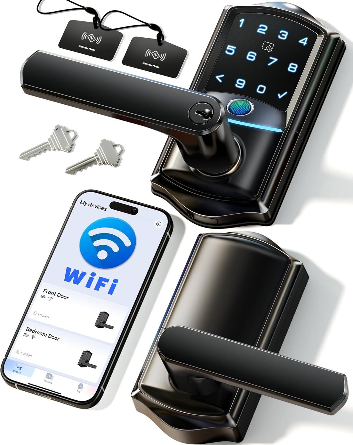 Wi-Fi Smart Lever Door Lock with Fingerprint, Keyless Entry and App Control