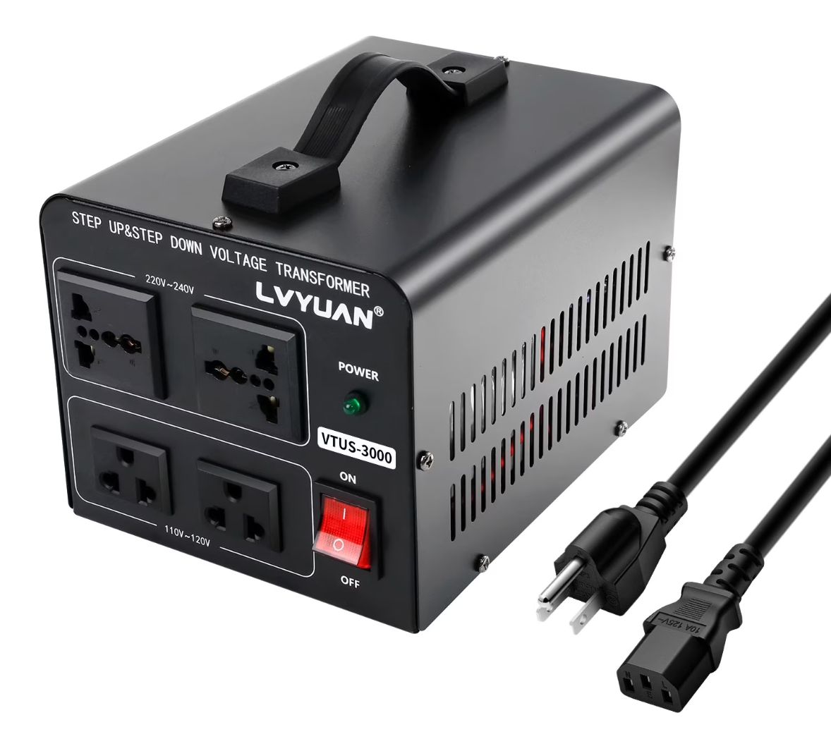 3000W Power Voltage Converter Step Up Down with 4 Outlets and Circuit Breaker