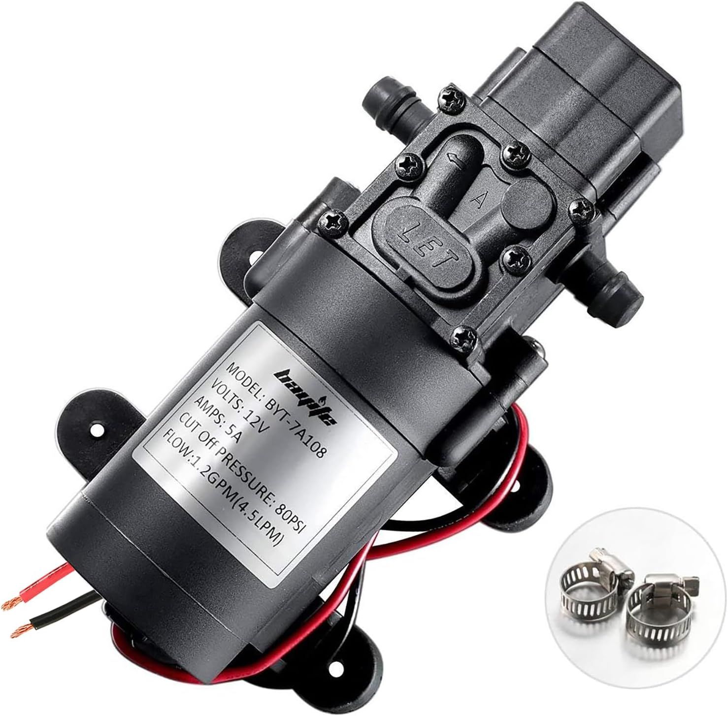 12V DC Water Transfer Pump 1.2 GPM 80 PSI Diaphragm Pump with Pressure Switch