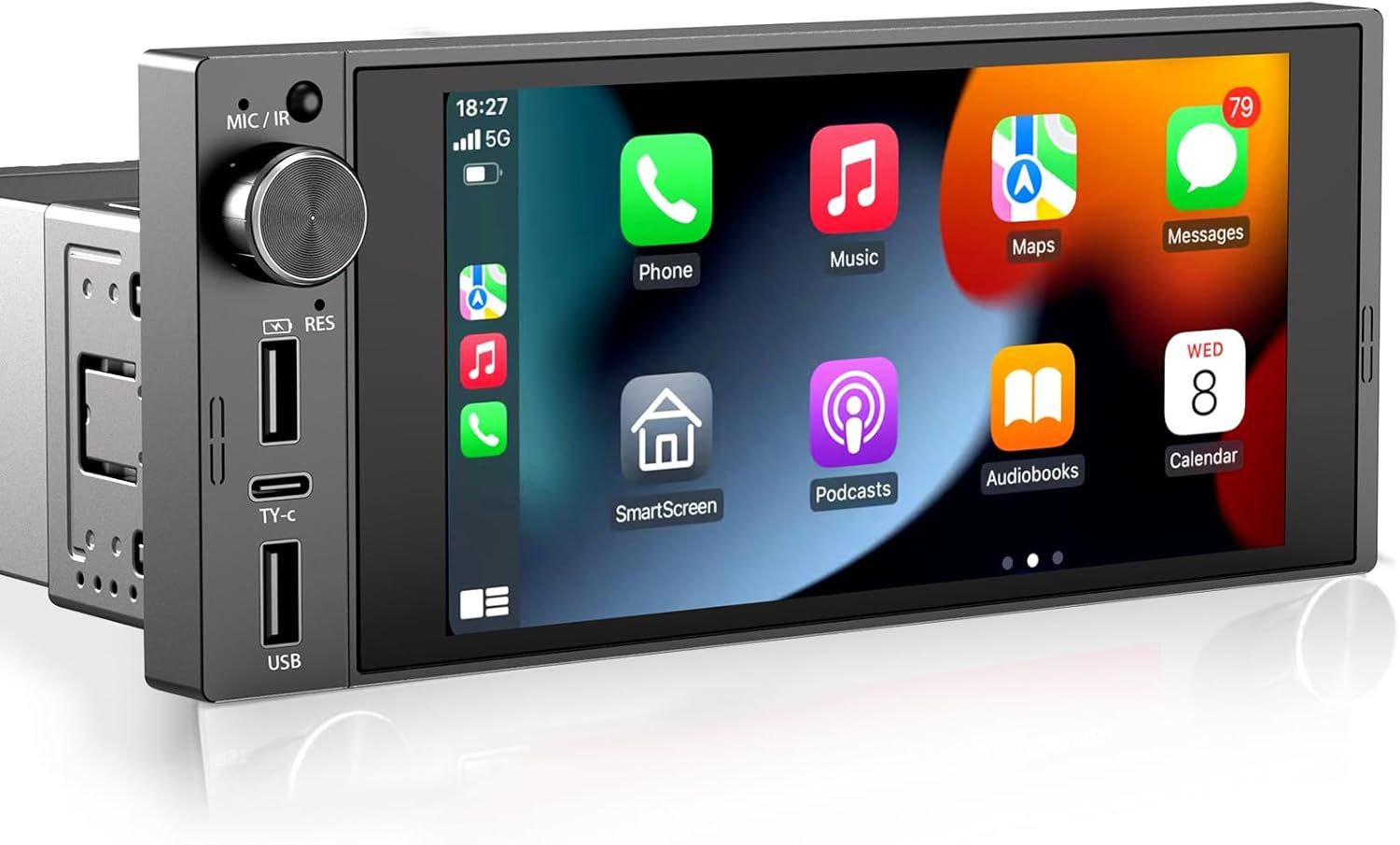 Single Din Touchscreen Car Stereo 6” with Wireless CarPlay, Android Auto &amp; Bluetooth