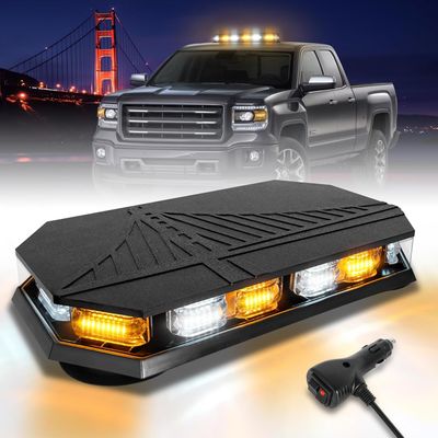 Rooftop Emergency LED Strobe Light Bar 102 LEDs Amber &amp; White Magnetic for Trucks and Car
