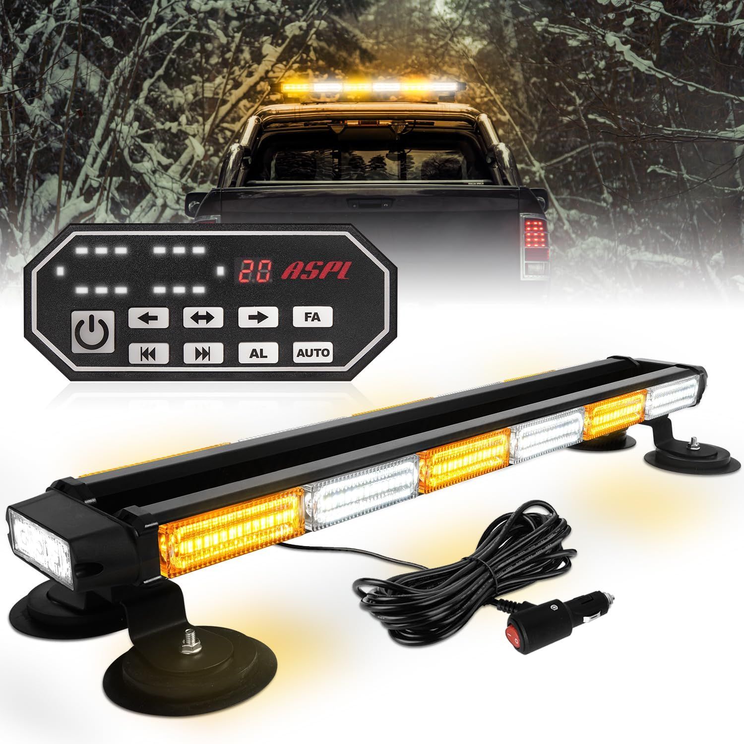 26 Inch LED Hazard Warning Light Bar Amber/White for Construction, Work &amp; Trucks Vehicles