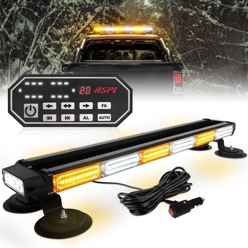 26 Inch LED Hazard Warning Light Bar Amber/White for Construction, Work &amp; Trucks Vehicles