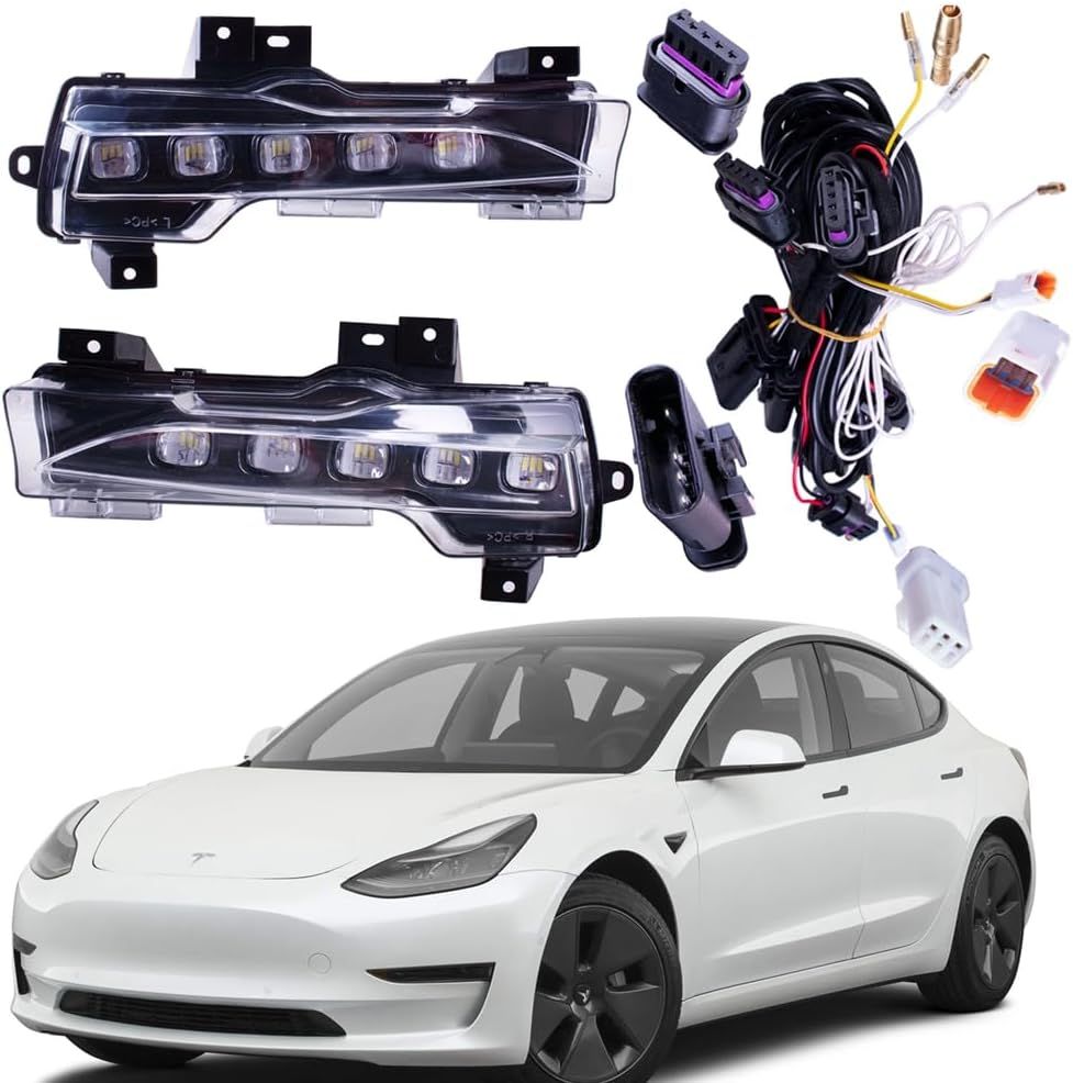 Tesla Model 3 &amp; Model Y LED Fog Lights White DRL Amber Turn Signal