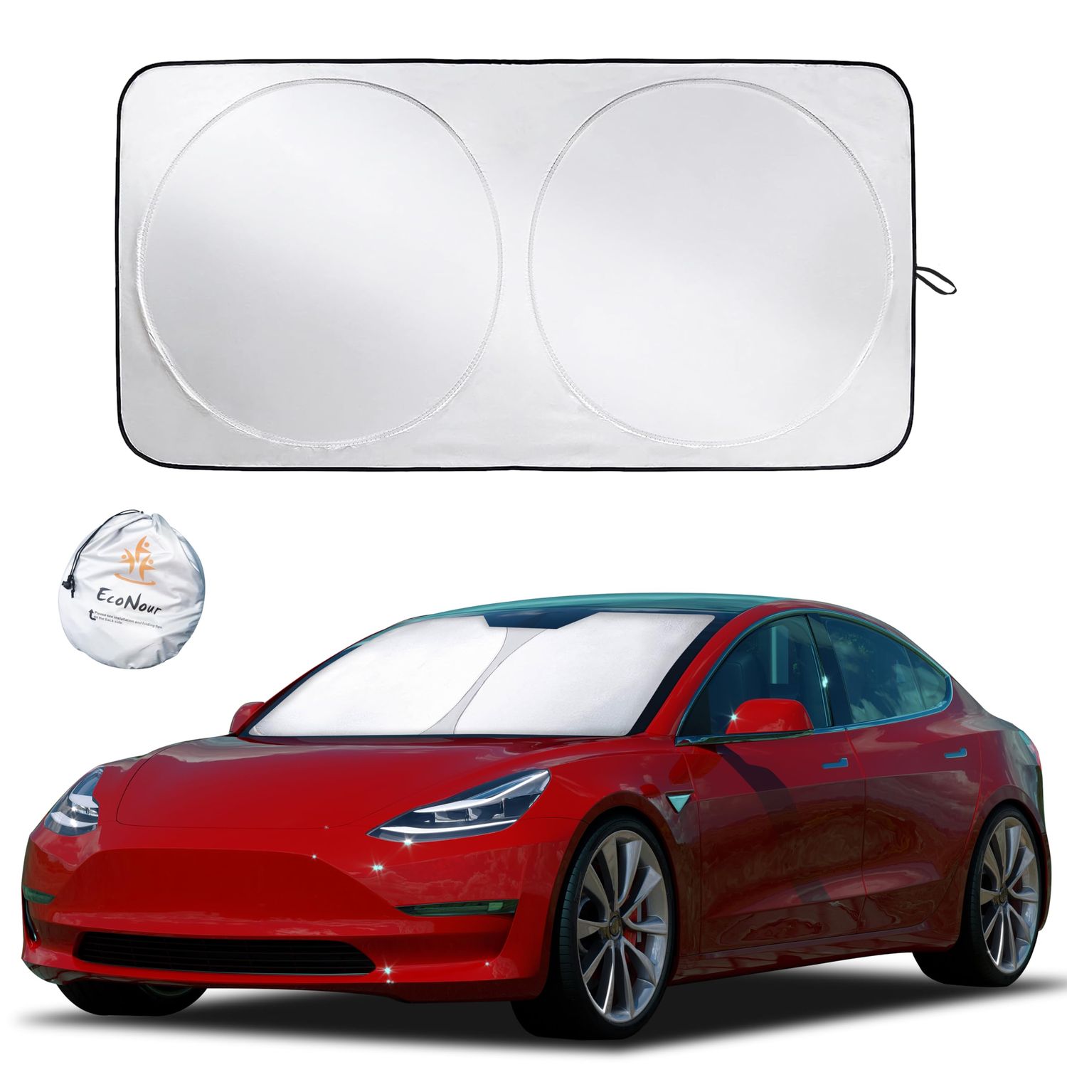 EcoNour Windshield Sun Shade for Tesla Model 3/Y Cars (2016-2025) - Foldable Sun Shield