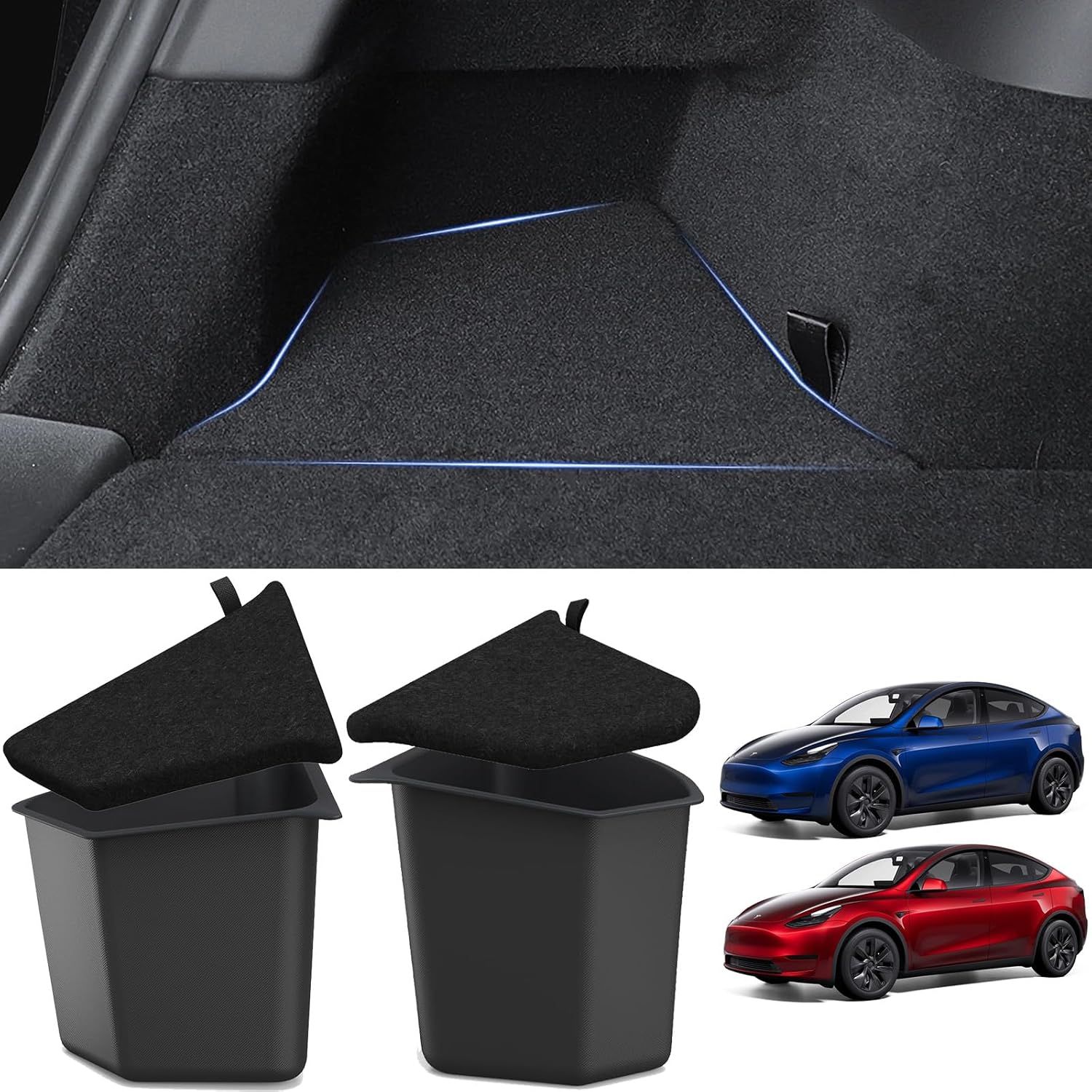 Tesla Model Y 2022-2024 Rear Trunk Storage Bins Set of 2 with Lids