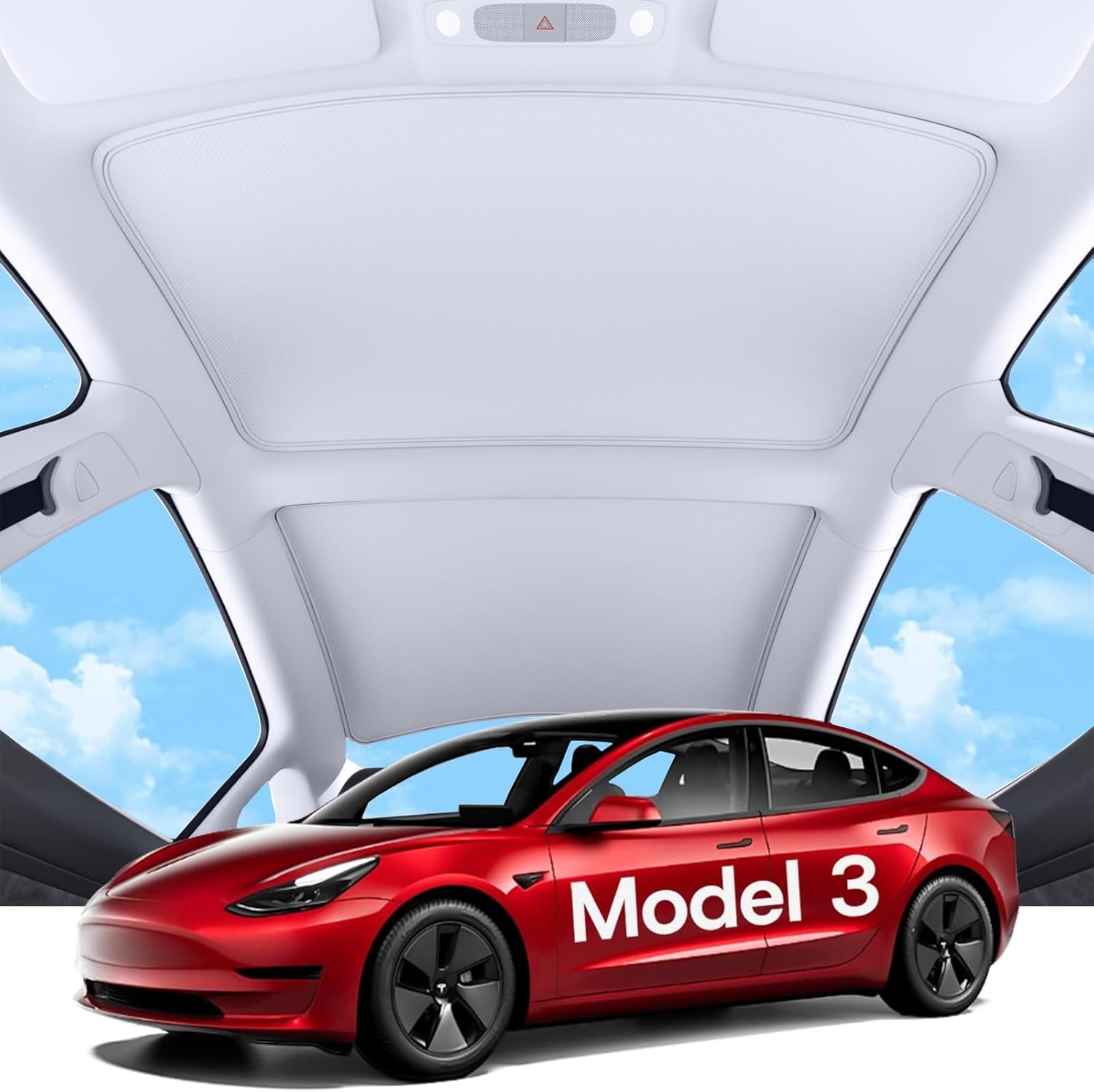 Tesla Model 3 Roof Sunshade 2021–2023 – Nano Ice Crystal Heat Insulation, 2PCS Gray Set