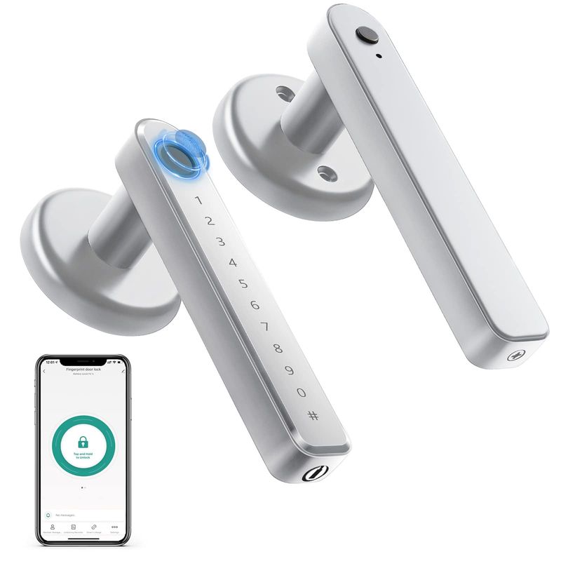 Fingerprint Door Lock Smart Keypad Keyless Entry with Handle (Silver Color)