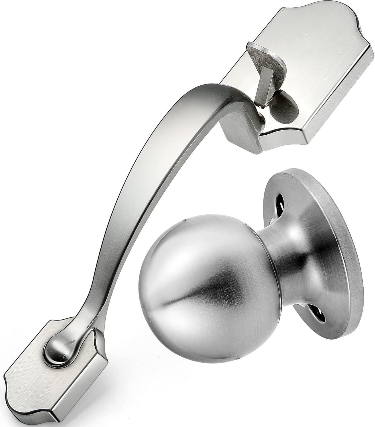 Front Door Handle Set with Cove Knob – Right &amp; Left Handed Entry, Interior &amp; Exterior Satin Nickel