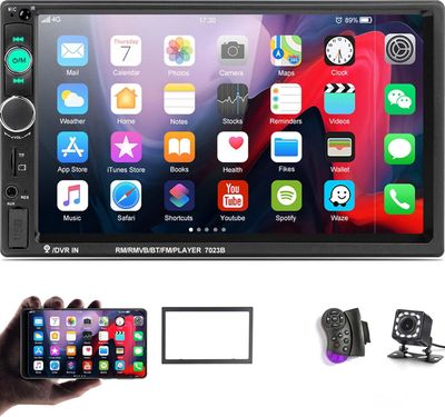 7" Touchscreen Double Din Car Stereo – Bluetooth, Hands-Free Calls, Backup Camera, FM/USB/AUX/TF