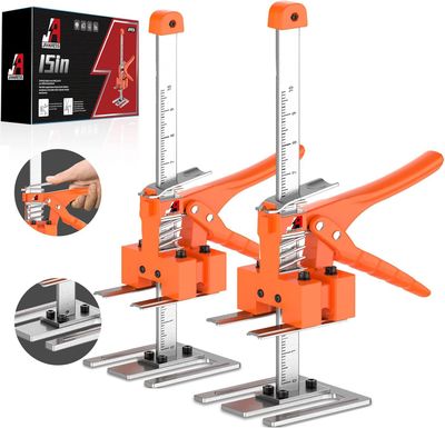 15" Labor Saving Handle Jack Tool – Cabinet &amp; Tile Lifter, 440 lbs Capacity (2 Pack)