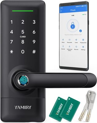 Smart Door Lock Fingerprint Keyless Entry with App Control 6-in-1 Unlock Black