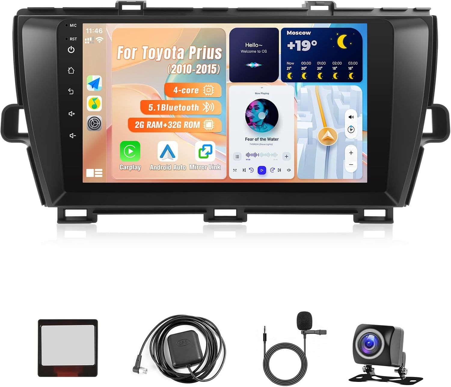 Toyota Prius 2010–2015 Screen 9 Inch With Android Stereo, CarPlay, GPS, Wi-Fi And Backup Camera