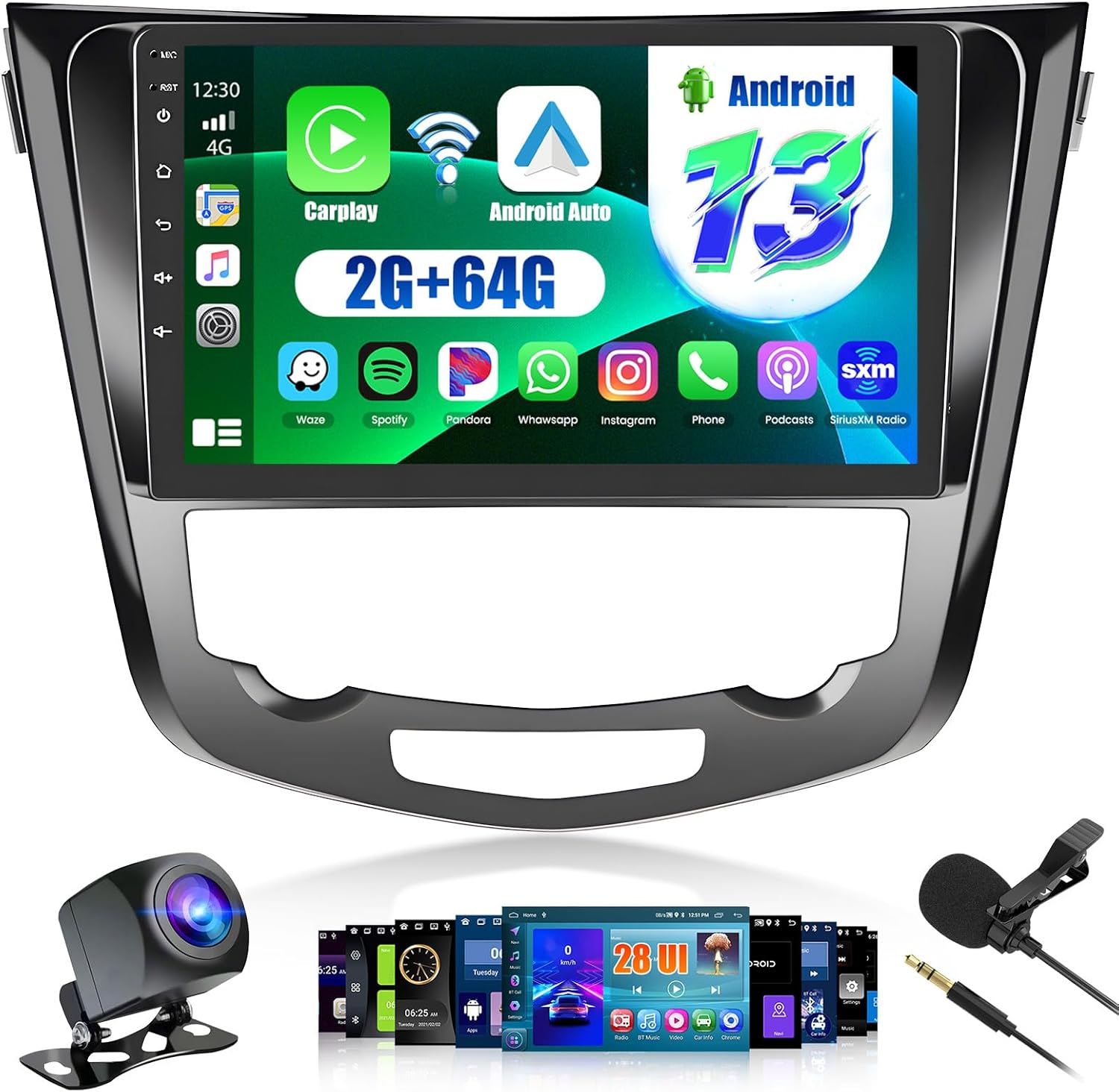 2014–2018 Nissan Rogue/ X-Trail/ Qashqai Android 13 Stereo 10.1” Touch Screen with CarPlay &amp; GPS