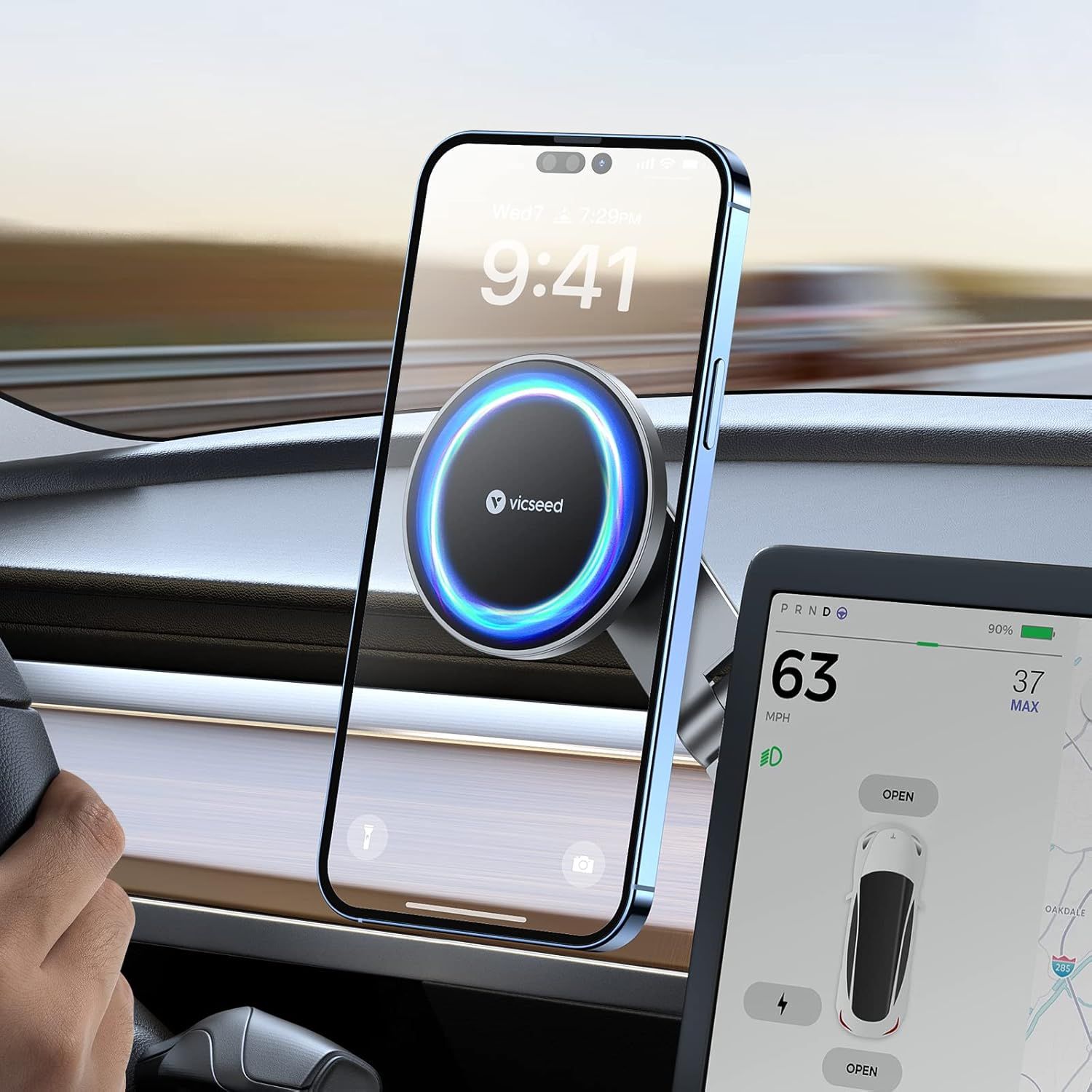 Tesla Model 3/Y Foldable Magnetic Mount – Invisible Design Compatible with MagSafe