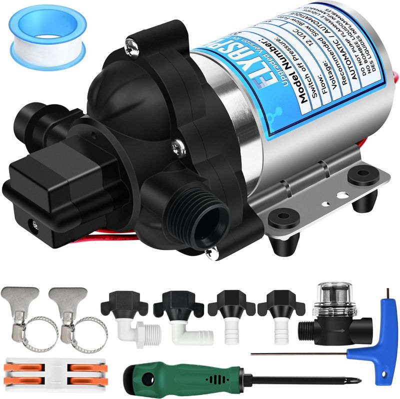 RV  Diaphragm Fresh Water Pump – 12V 3.5GPM Self-Priming for Camper, Marine &amp; Caravan